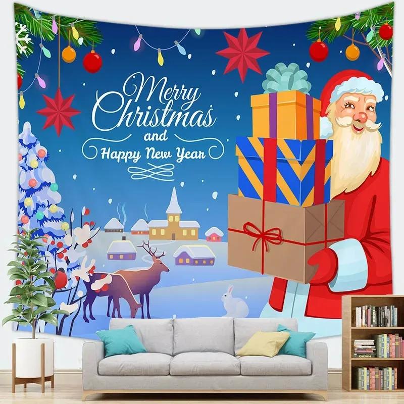 Christmas Cartoon Santa Claus Tapestry Bedroom Living Room Home Christmas Decoration Tapestry