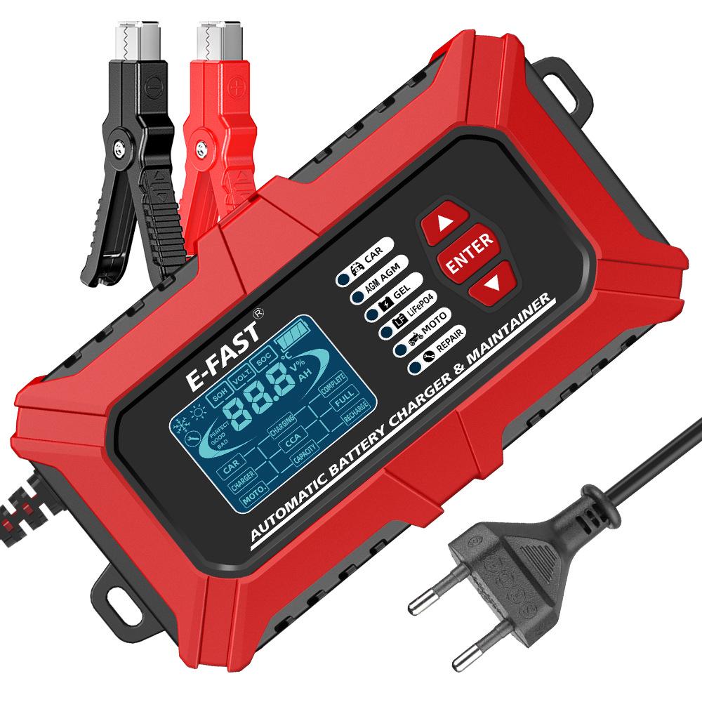 E-FAST 12V Battery Tester & Analyzer for Car/Motorcycle - Lead-Acid & Lithium-Iron Fast Charger