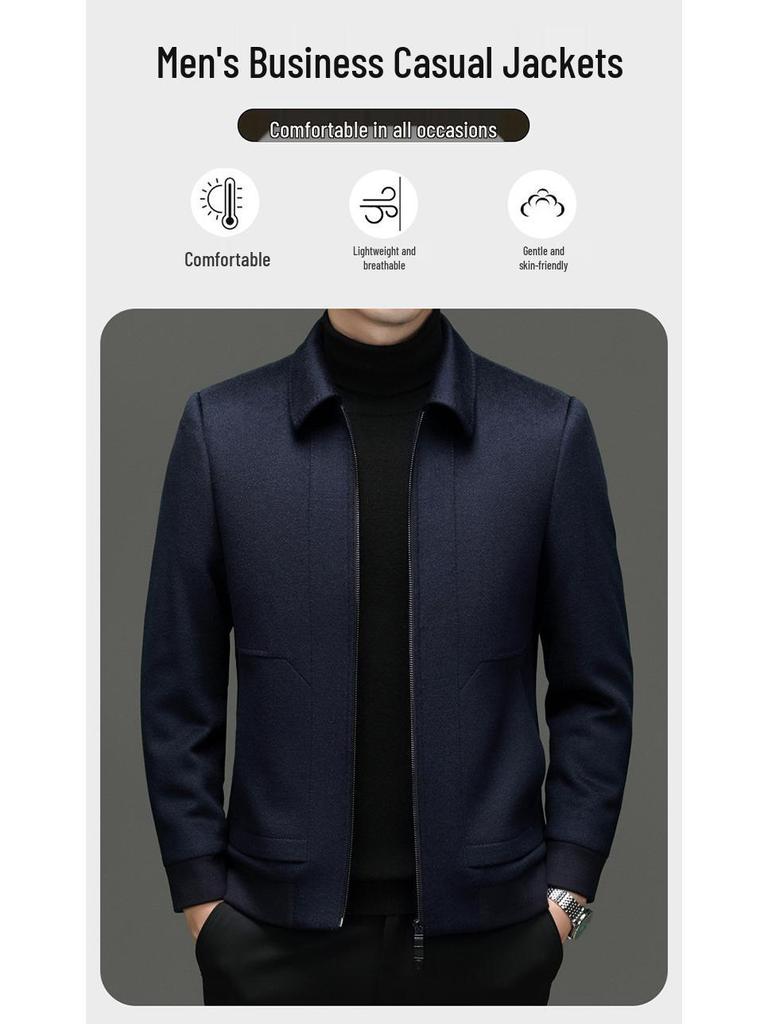 Men's High-End Cashmere & Mulberry Silk Wool Coat - Business Casual Lapel Jacket for Autumn/Winter