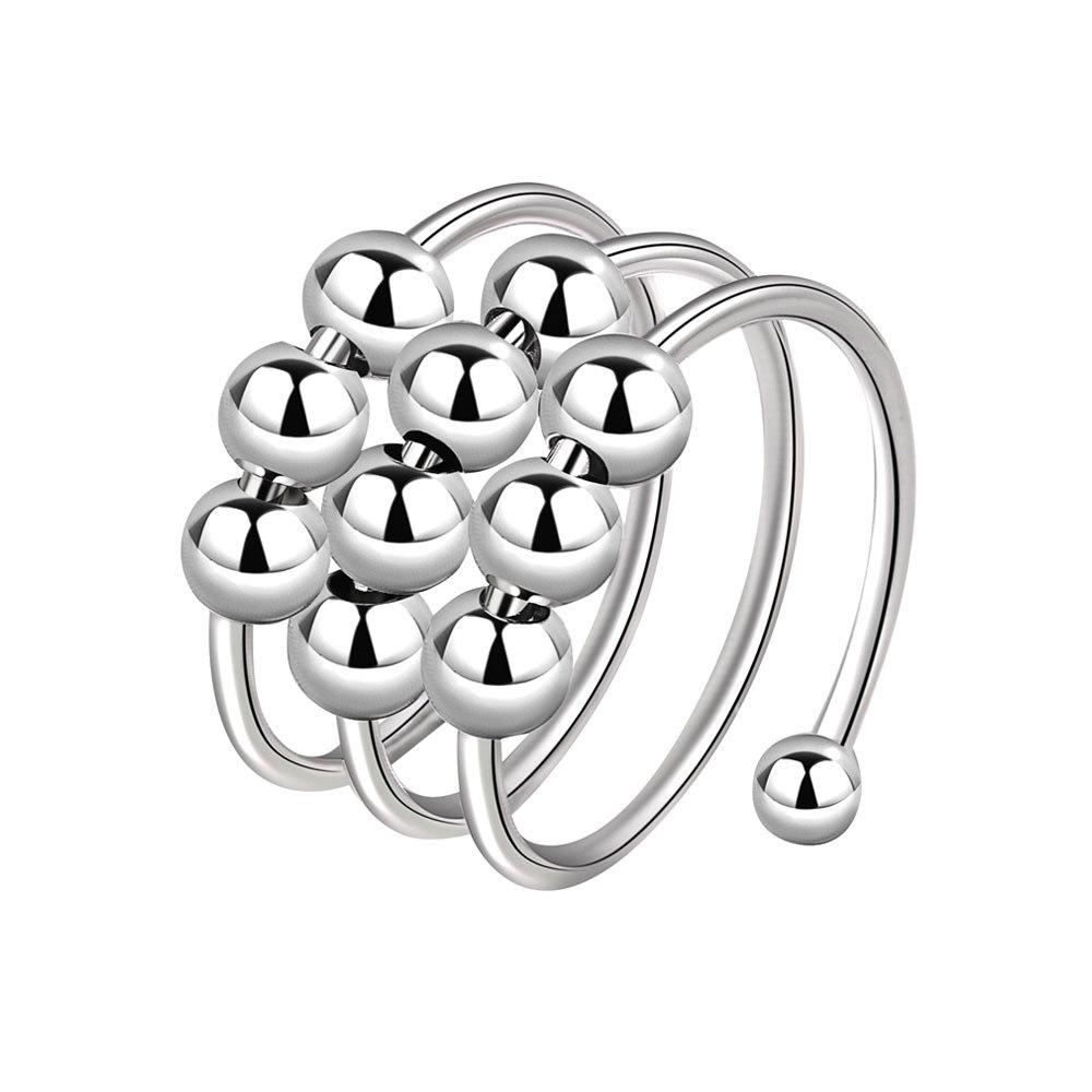 Creative Rotatable Double Layer Bead Open Ring Anxiety Relief Stress Reducing Spinner Jewelry Fashion Adjustable Finger Band