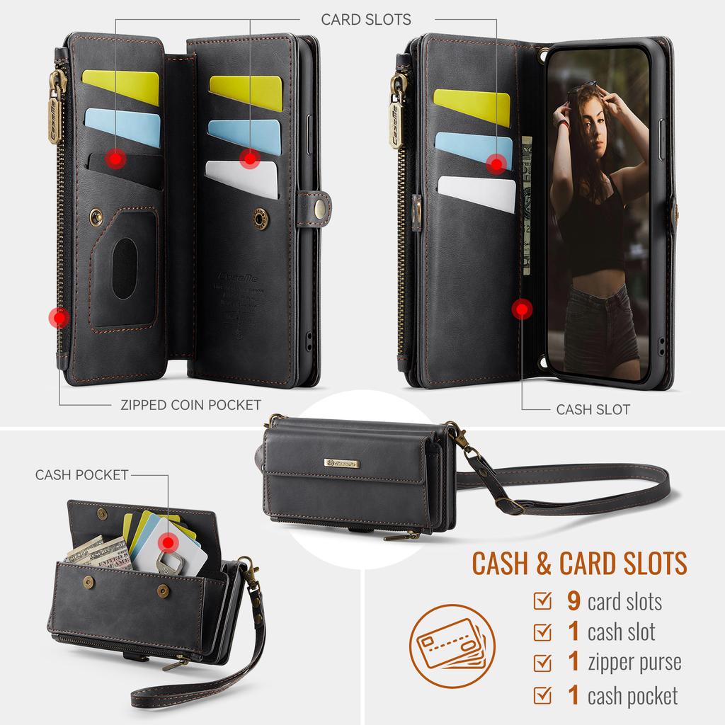 For iPhone 11 Pro Max Case CASEME C39 RFID Blocking Zipper Wallet Stand Leather Cover with Strap