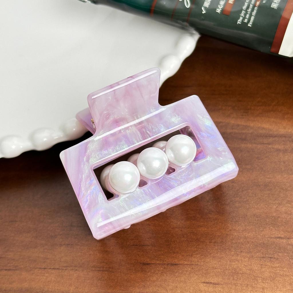 

Fashionable Square Acetate Hair Clip With Luxurious Pearl Accents For Summer 2024 Purple