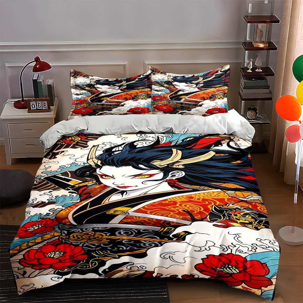 

Stylized character, red flowers. Bedding sets Duvet cover sets Duvet covers Pillowcases(1 * Duvet Cover 2 * Pillowcases, without duvet insert) 135x200cm