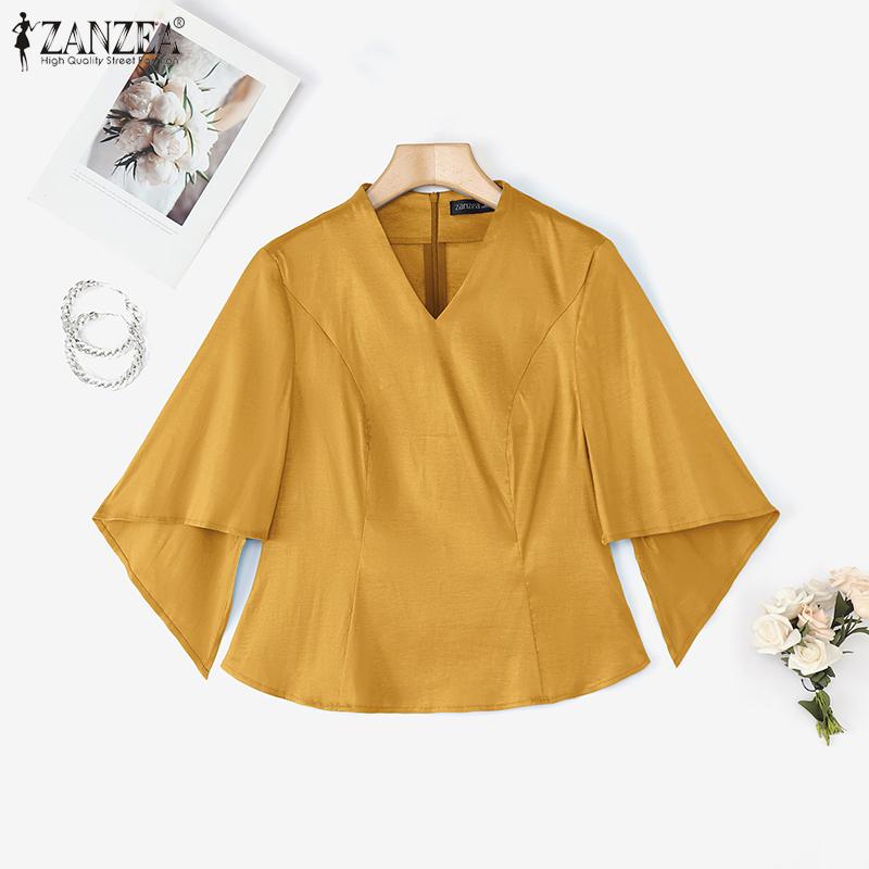

ZANZEA Women Round Neck Irregular Half Sleeve Solid Nonelastic Casual Elegant Blouse M