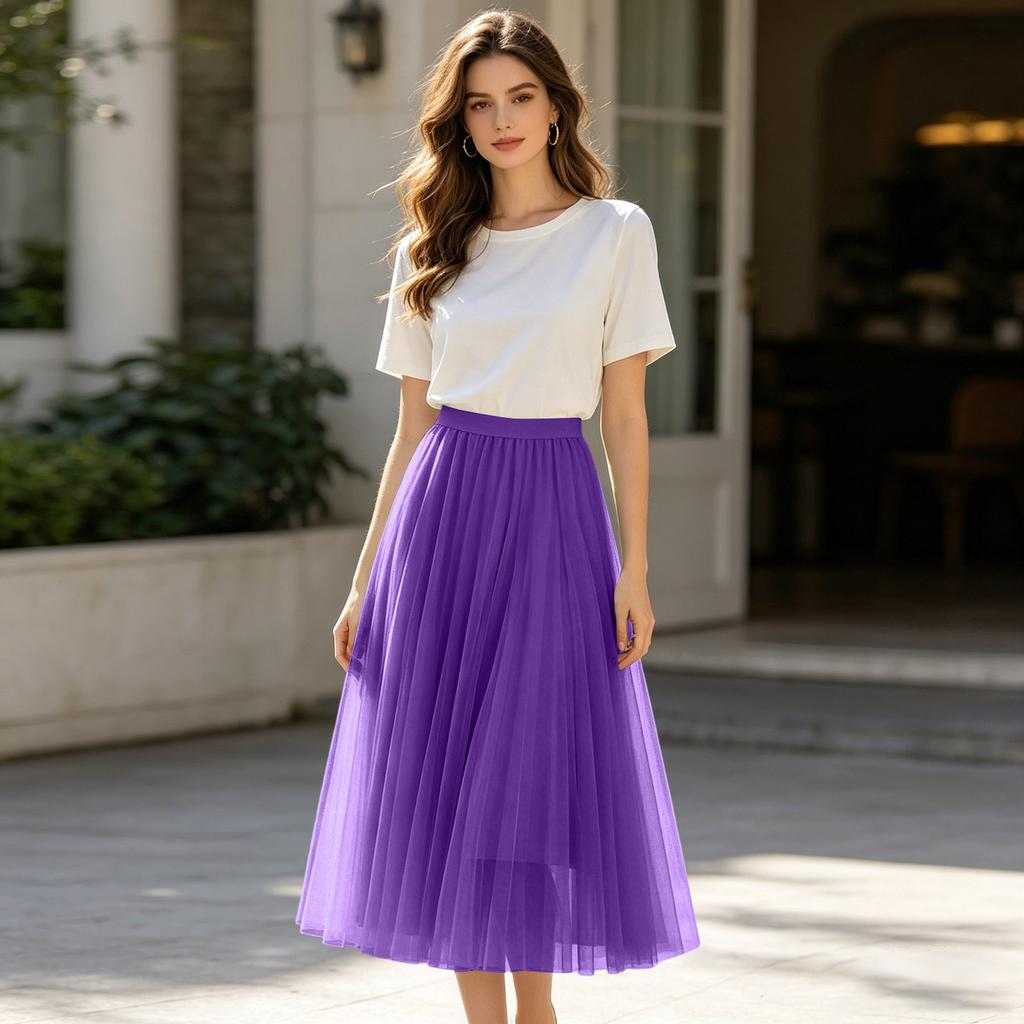Ladies' Casual And Fashionable Mesh Half Skirt Long Skirt