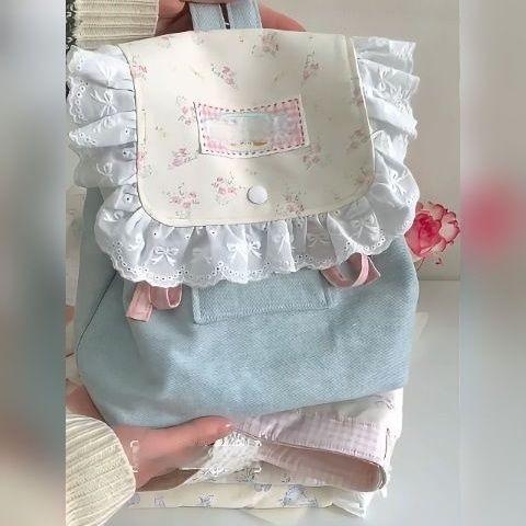 Versatile Shoulder Floral Canvas Schoolbag Backpack Fresh And Cute Girl Commuter Backpack Woman