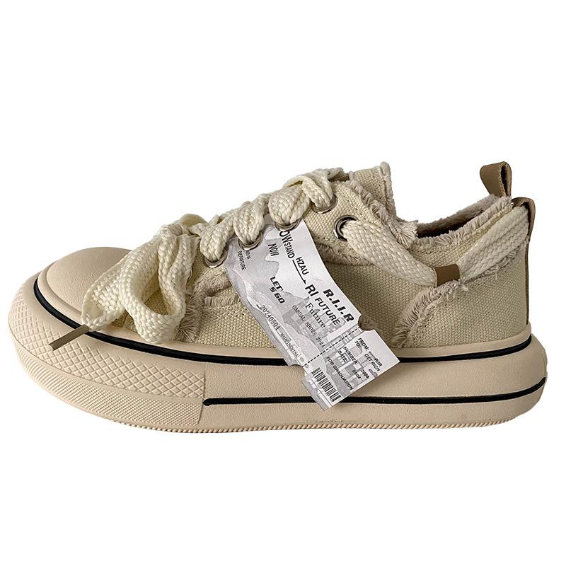 XY-A217 Latex Insole/ugly Cute Platform White Shoes Women's Shoes Big Head Board Shoes 2025 New Bread Canvas Shoes