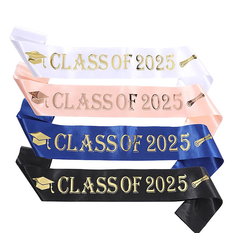 Graduation Decoration Class Of 2025 Satin Sash Glitter Black Blue Congratulation Graduation Party Decoration Supplies