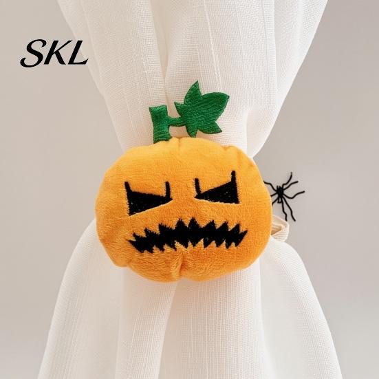 Autumn Curtain Tieback Halloween Pumpkin Tieback, Plush Fabric Strap Durable Holder, Decorative Draperies Holdback for Home Holiday Party Decor Strong