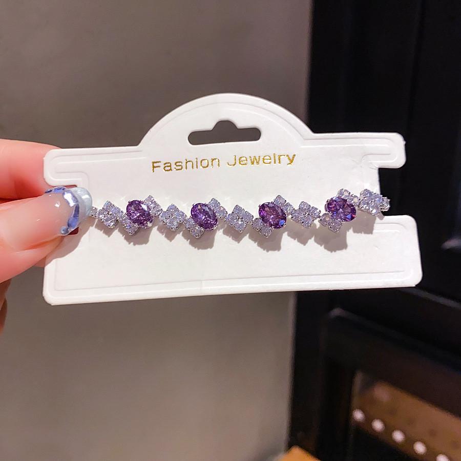 Light Luxury Geometric Zircon Oval Wristband For Women Stylish Summer Accessory Purple