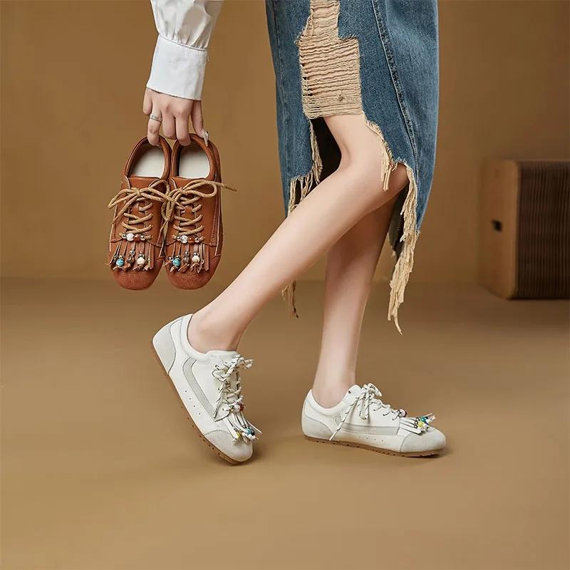 Fashion Casual Suede Sneakers Women Genuine Leather Spring Autumn Patchwork Round Toe Ladies Lightweight Flats Sports Shoes Handmade
