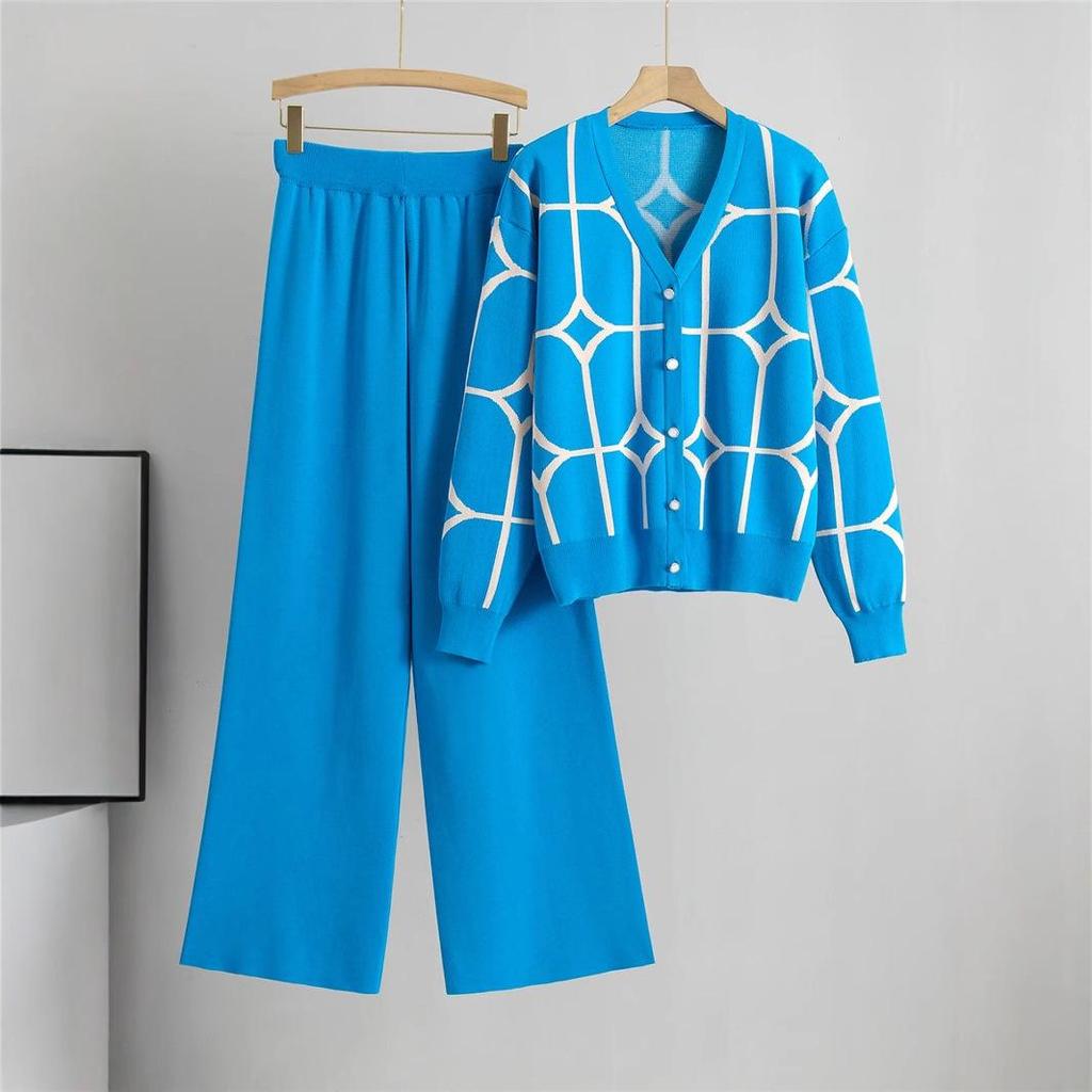 European & American Fashion Knit Wide-Leg Pants & Sweater Set - Women's Autumn Two-Piece