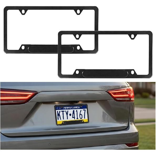 2PCS Carbon Fiber Car License Plate Frame, 6 * 12 Inches Aluminum Alloy Automotive License Tag Holder, Vehicle Front Rear Plate Cover Holder Bracket