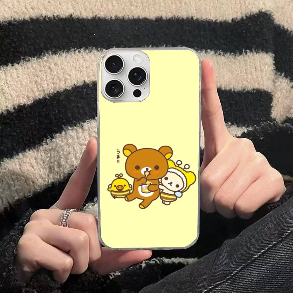 Cartoon Rilakkuma Bear For iPhone 17 16 15 14 13 12 11 Plus Pro Max Satin Colorful glossy surface Phone Case