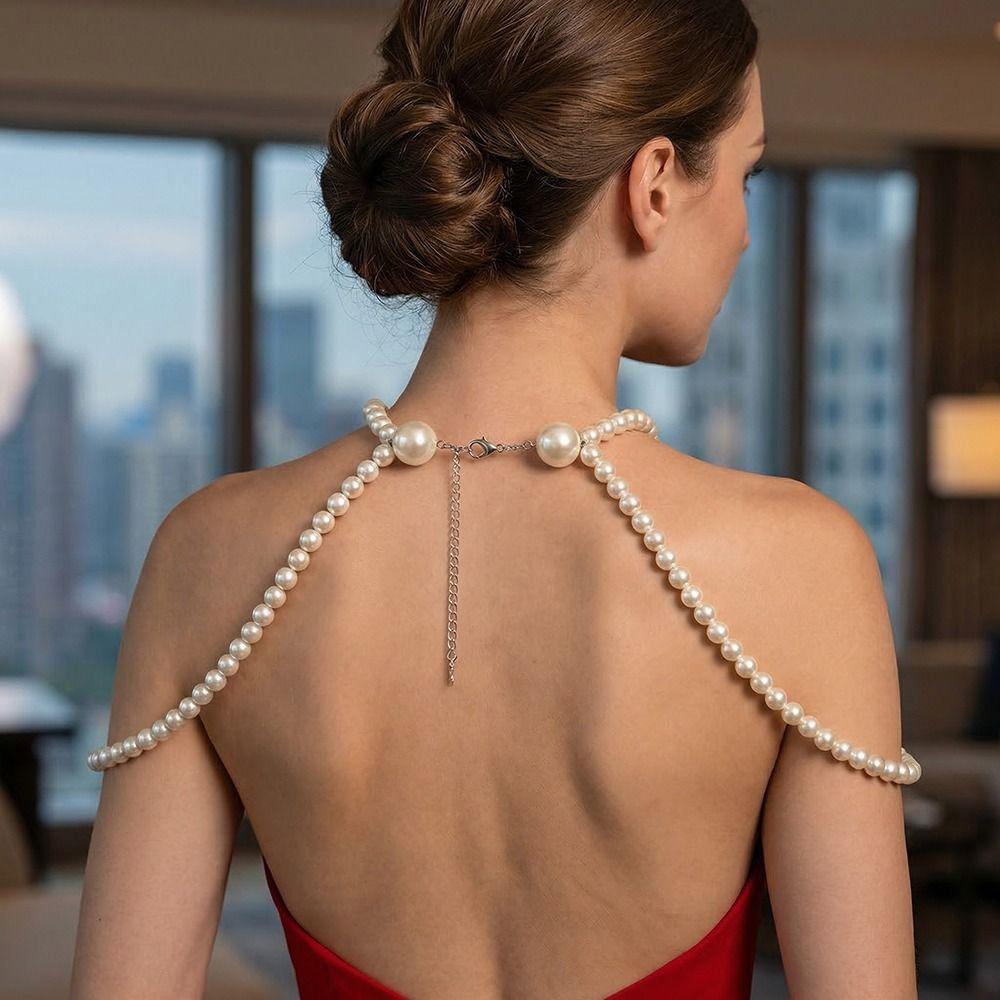 Imitation Pearls Imitation Pearl Shoulder Chain Beaded Collar Long Chain Body Necklace Minimalist Design Adjustable
