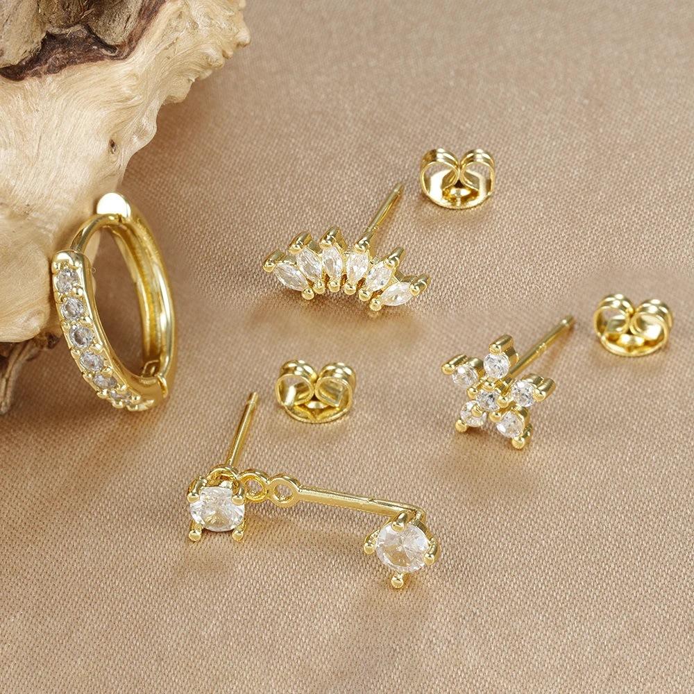 Cross-Border Hot Selling Real Electroplated Zircon Earrings Chic Exquisite Compact Temperamental Design for Women