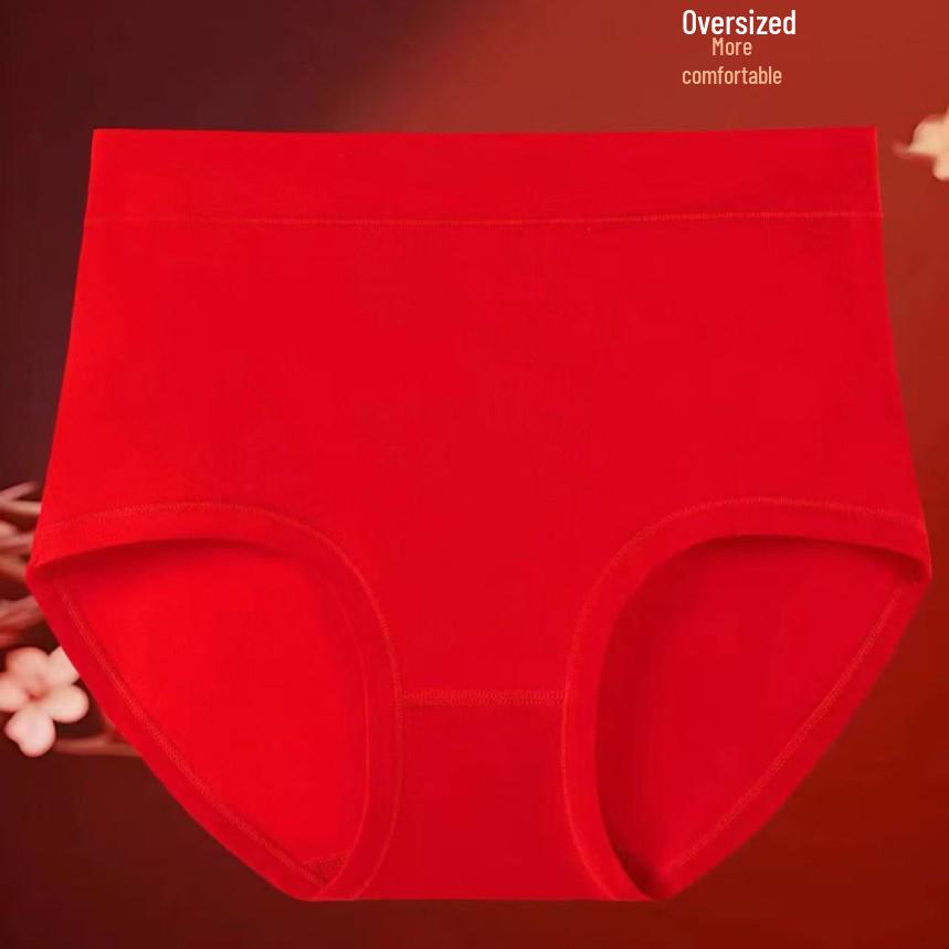 Plus Size High-Waisted Pure Cotton Triangle Panties for Women - Solid Color Mother's Underwear, Year of the Rat Design
