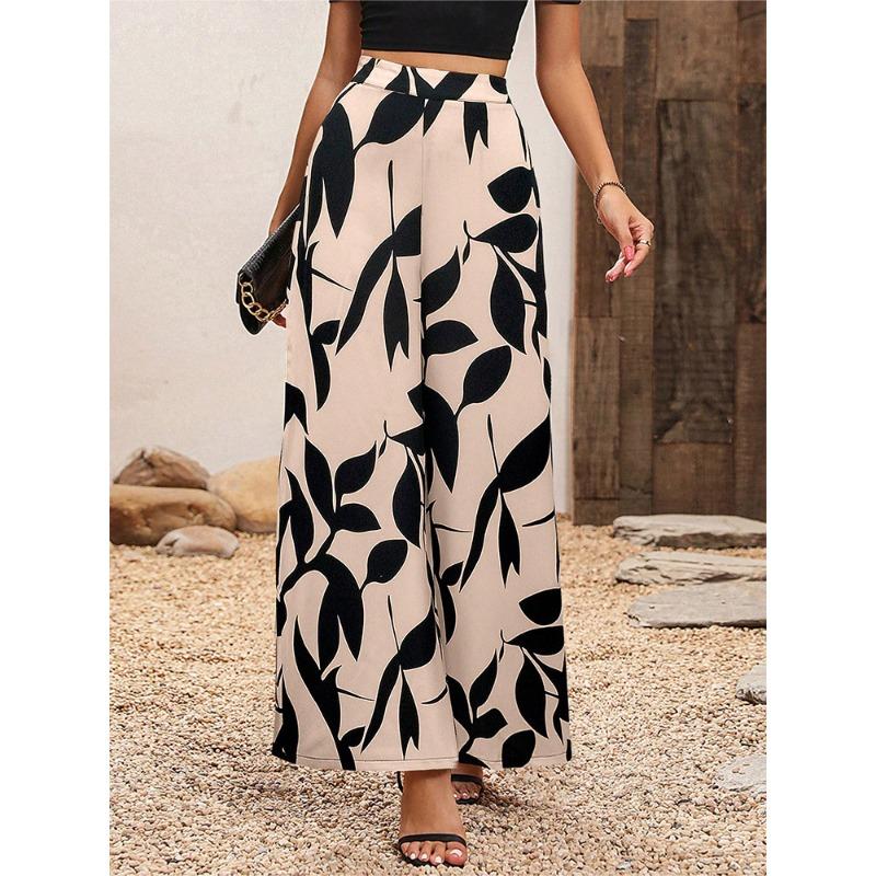 European and American summer chiffon leaf casual pants temperament high waist wide leg pants women, now