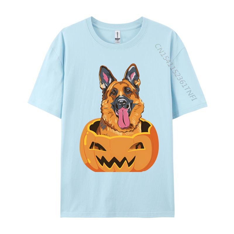 Cute Student Top Tshirts German Shepherd On Pumpkin Lazy Hallo Tshirt Black Europe Tops T Shirt Cotton Street