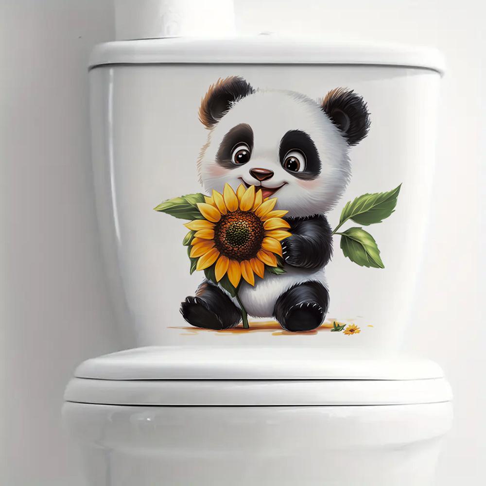 Cute Cartoon Panda Sunflower Toilet Wall Sticker Self-Adhesive Waterproof Removable Bathroom Home Decor Art