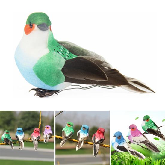 Fake Bird Craft Iron Wire Fixing Colorful Feather Animal Model Handicraft Decoration Cute Simulation Foam Bird Model Ornament for Garden Branches