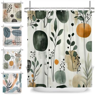 Boho Style Bathroom Shower Curtains Elegant Plant Pattern Home Bathroom Decor Waterproof Curtain With Hooks Polyester Curtains
