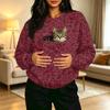 Damen Casual Pullover mit Rundhalsausschnitt, Langarm, Leopardenmuster, mit Brusttasche für Haustiere