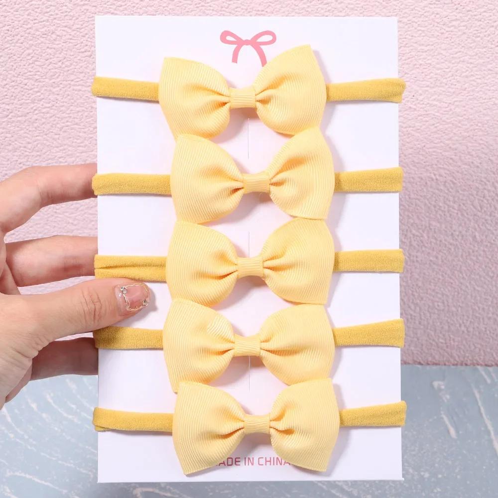 5/6Pcs Girls Solid Color Bowknot Headband For Baby Kids Grograin Ribbon Headwear Hair Bands Infant Hair Accessories