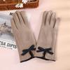 Velvet Women Bow Elastic Full Finger Gloves Female Gloves  Gloves Suede Leather Mittens
