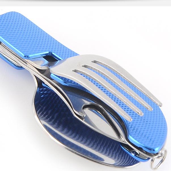 Foldable 4-in-1 Spoon Cutlery Opener Stainless Steel Foldable Pocket Cutlery Kit Outdoor Cutlery Set
