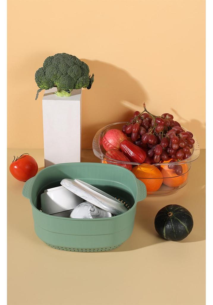 Transparent PET Plastic Multi-purpose Draining Basket - Drop-Resistant, Dustproof, Ideal for Vegetables & Fruits