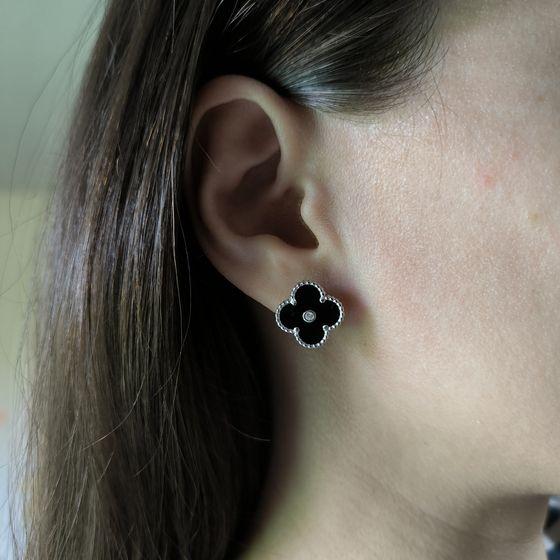 Silver Earrings with Natural Onyx, Cubic Zirconia (60002201)