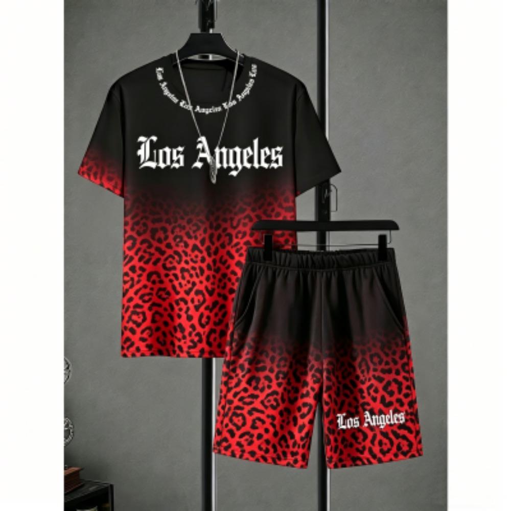 

Fun Men s Set Letter Leopard Printed Men s T-shirt and Shorts 2 Piece Set Summer Casual Outdoor Plus Size Men s and Women s T-shirt Sets XXS