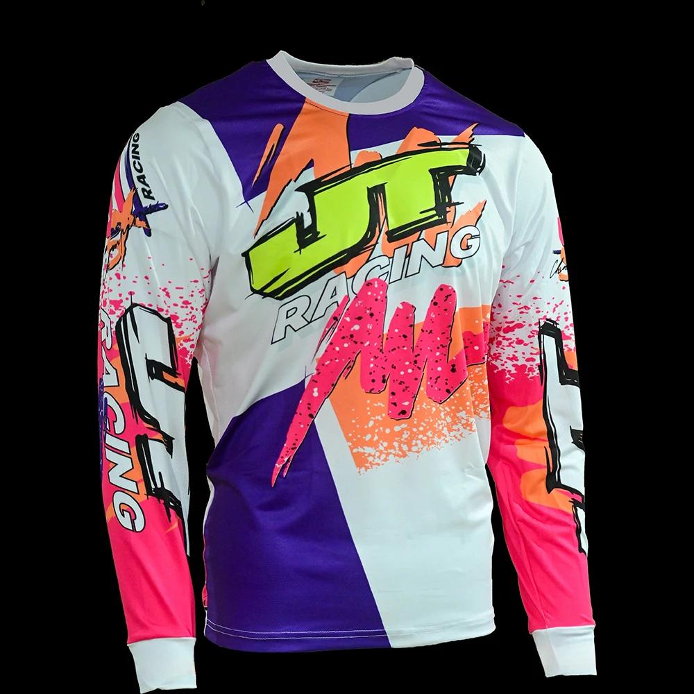 3D-Druck Buntes Grafik-JT Racing Trikot Mode Cool Outdoor Motorradfahren Sport Langarm-T-Shirt Locker Rundhalsausschnitt Oberteil