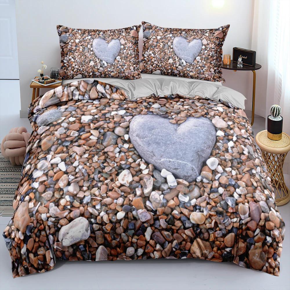 Stone Pattern Bedding Set King Queen Size 3D Bricks Wall Print Duvet Cover 2/3pcs Home Textile Zen Stone Polyester Quilt Cover