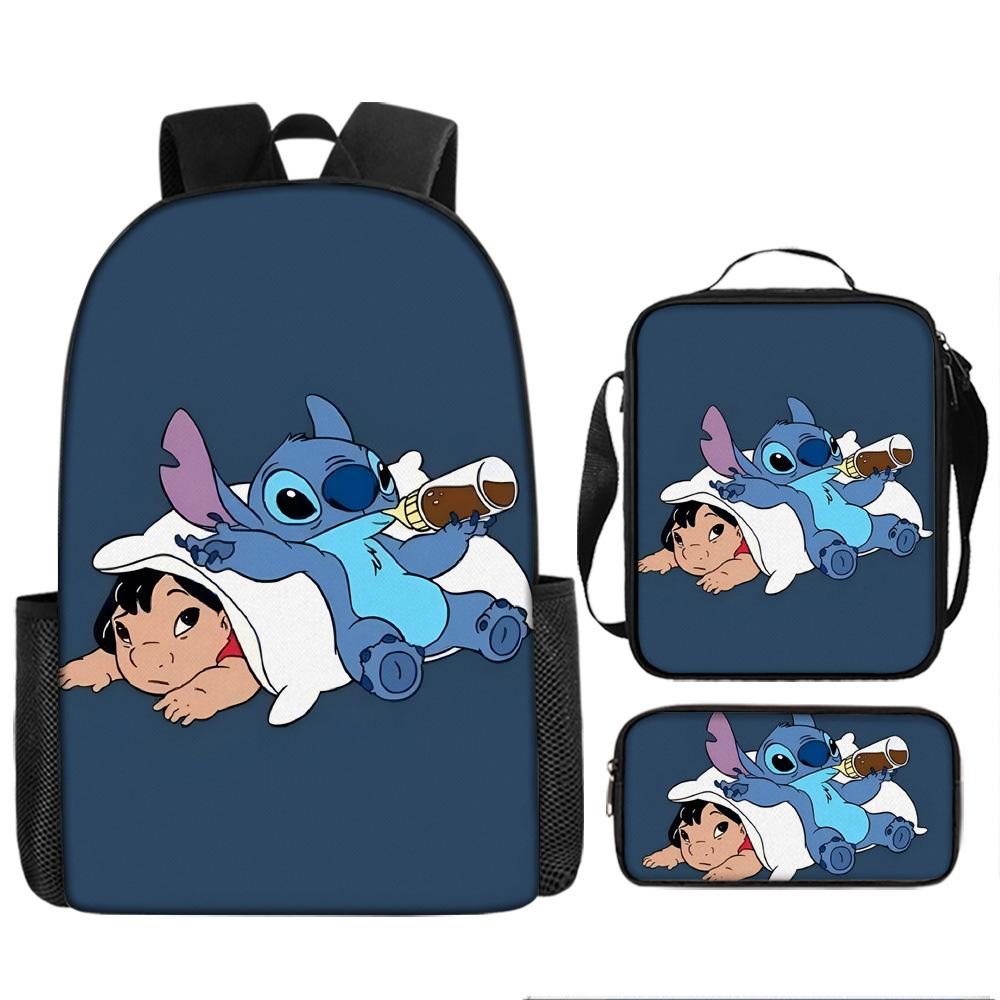 Stitch Kids Backpack Set 3-Piece Student School Bag Lunch Box Pencil Case Digital Print Gift Set for Children