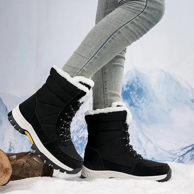 Lange Stiefel für Damen Warme Paar Schneestiefel Groß Outdoor Dicke Sohle Rutschfest Plüsch Baumwollschuhe Gummi Damen für Stiefel Winter
