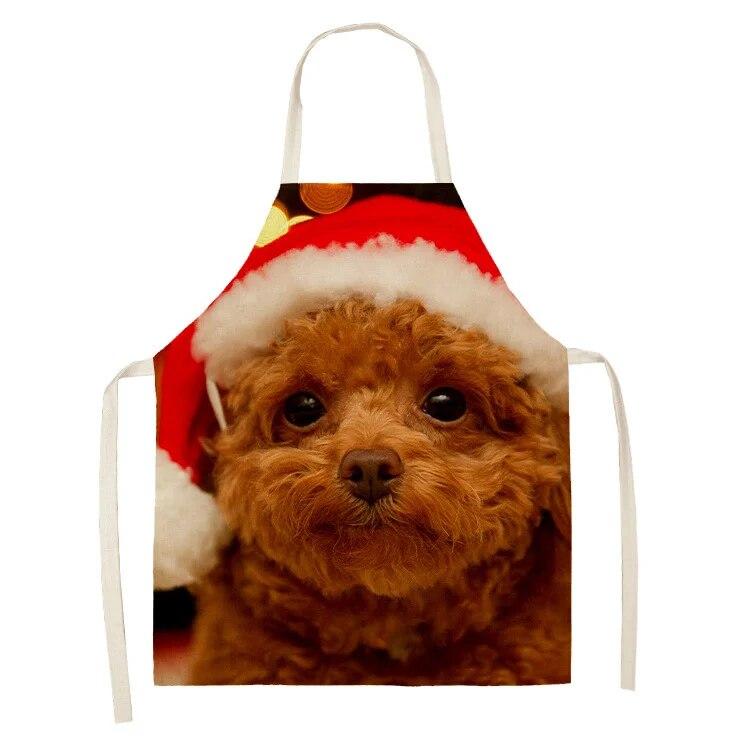 Simple Red Hat Cat and Dog Pattern Women's Kitchen Apron Linen Clean New Year 2022 New Apron