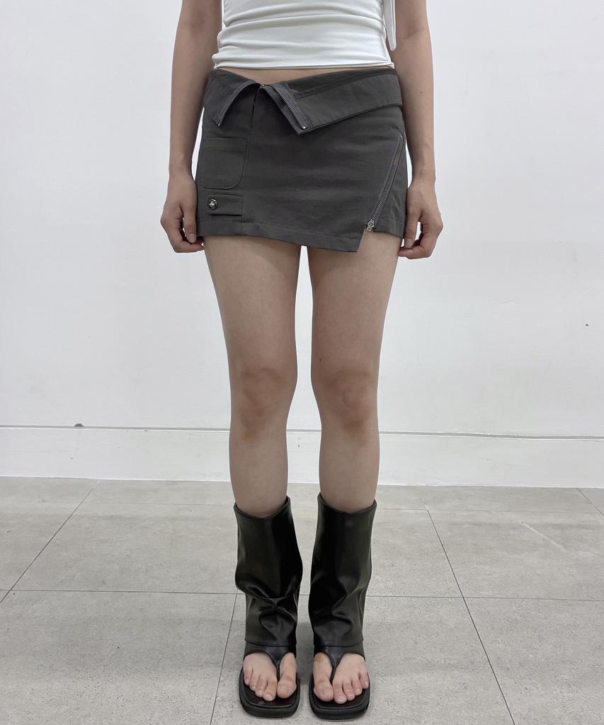 Peulleeoeob Asymmetrical Folded Skirt (Fl-272_Dark Gray)