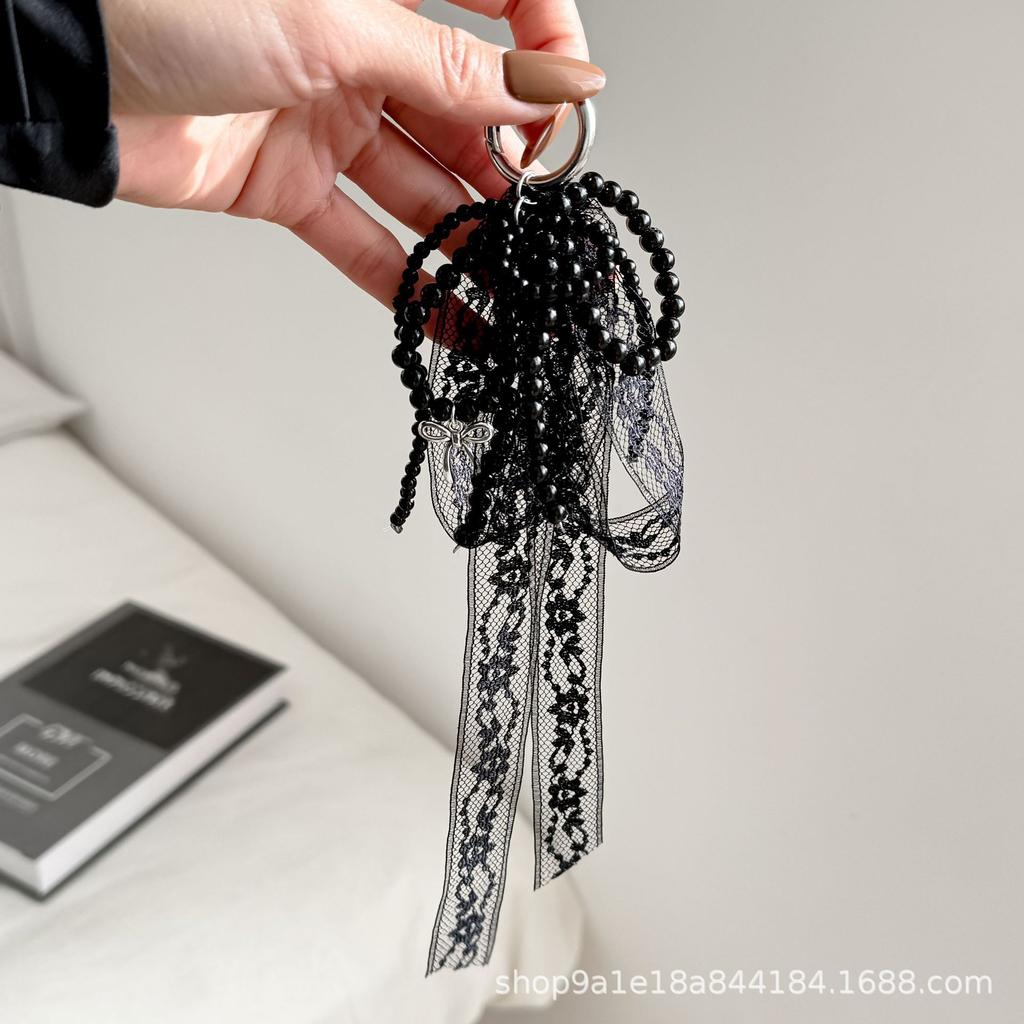 Korean Pearl Lace Bow Pendant Keychain Charm