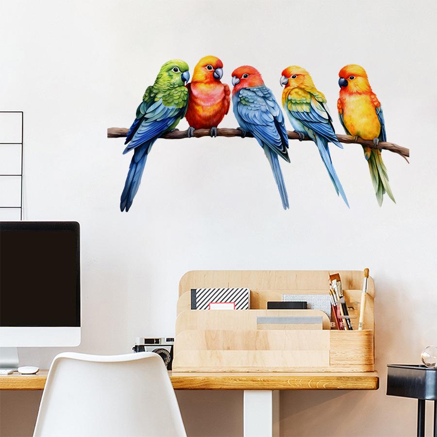 3D Realistic Cute Little Parrot Wall Stickers, Self-Adhesive Decor for Bedroom Kitchen Home Decoration