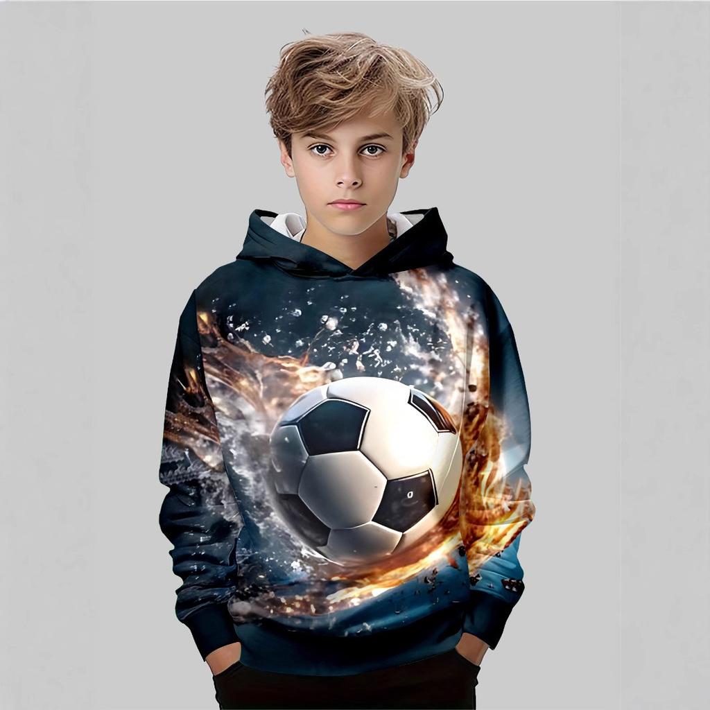 Autumn 3D Football Printed Hoodies Fashionable Casual Sports Long Sleeved Children's Boy Hooded Sweatshirts