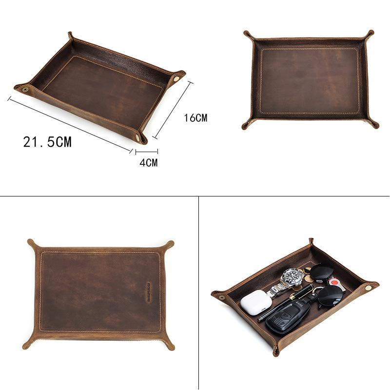 Handgefertigte Crazy Horse Leder Schale - Kreatives Rechteckiges Schreibtischornament und Kleinteile Aufbewahrungsbox.