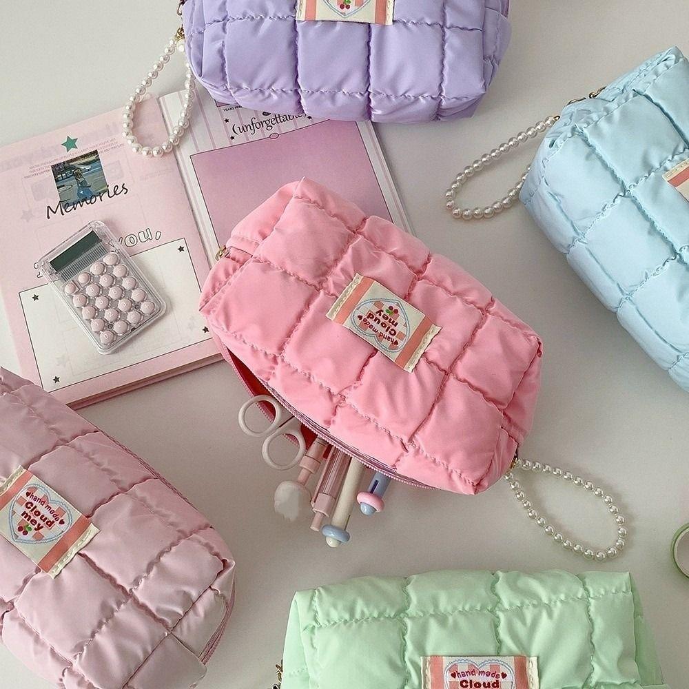 Quilted Storage Bag Korean Style Stationery Bag Pen Bag Pencil Pouch Korean Pencil Case  Office