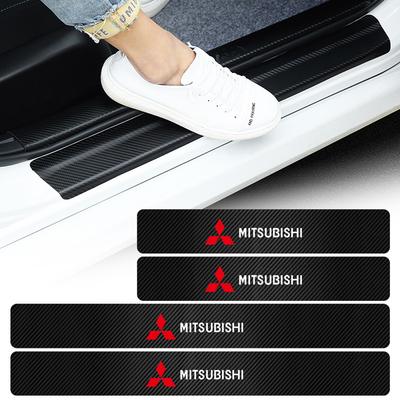 4PCS Car Door Sill Scuff Plate Decor Carbon Fiber Stickers For X Colt Outlander Pajero Lancer Eclipse Cross Ralliart