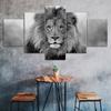 Lion Glare Black White Scene 5 Piece Five Panel Wall Canvas Print Modern Art Poster Home Decor Gift For Him For Her