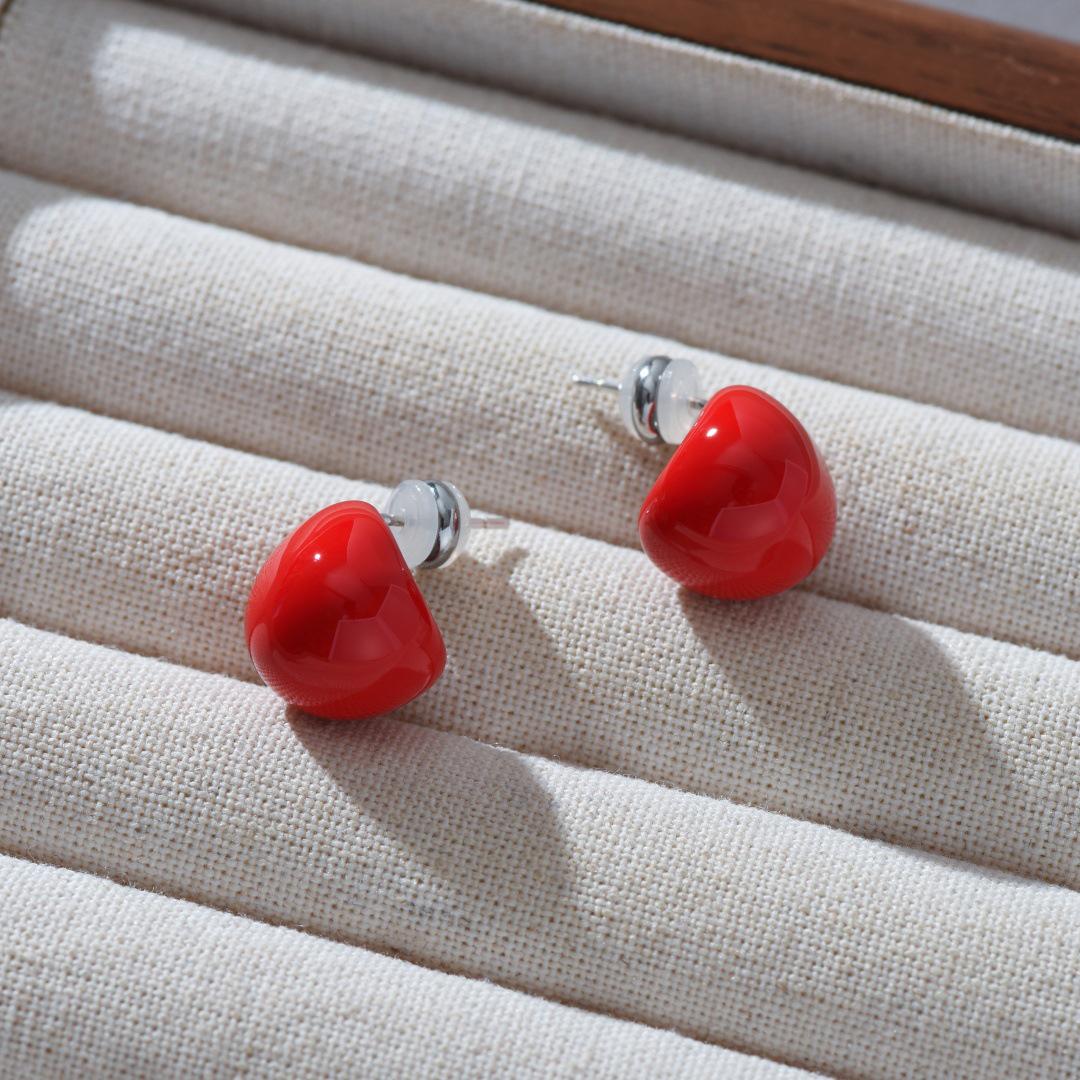 

Essential Red Enamel Earrings with S925 Sterling Silver Studs - Niche Luxury Design for European and American New Year