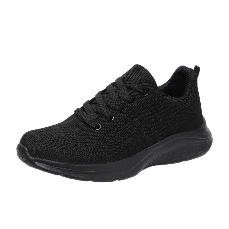 Comfortable All-black Women's Shoes Spring and Summer Mesh Shoes Women's Breathable Sports Shoes Women's Soft-soled Running Shoes Casual Work Shoes