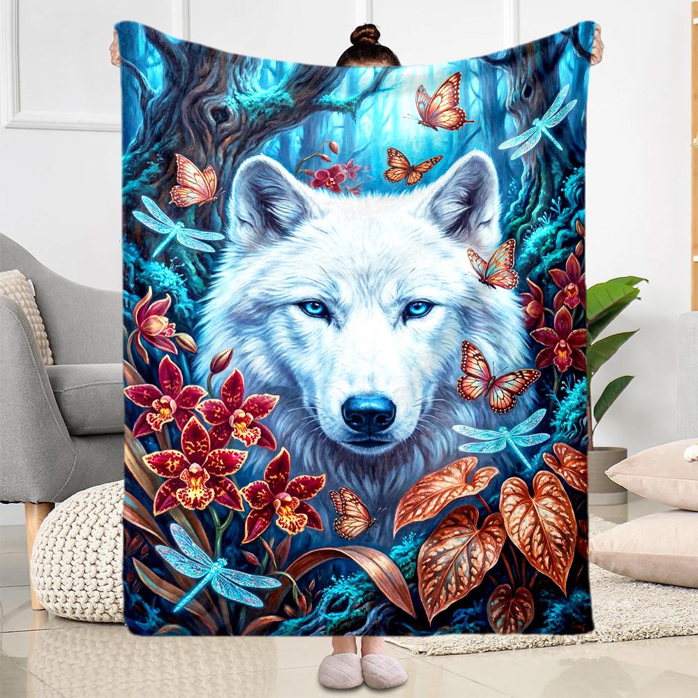 Wolf Moon Reflection Blanket,Suitable for sofas, offices, travel, living rooms, Gifts to relatives and friends, Blanket,Suitable for all seasons.