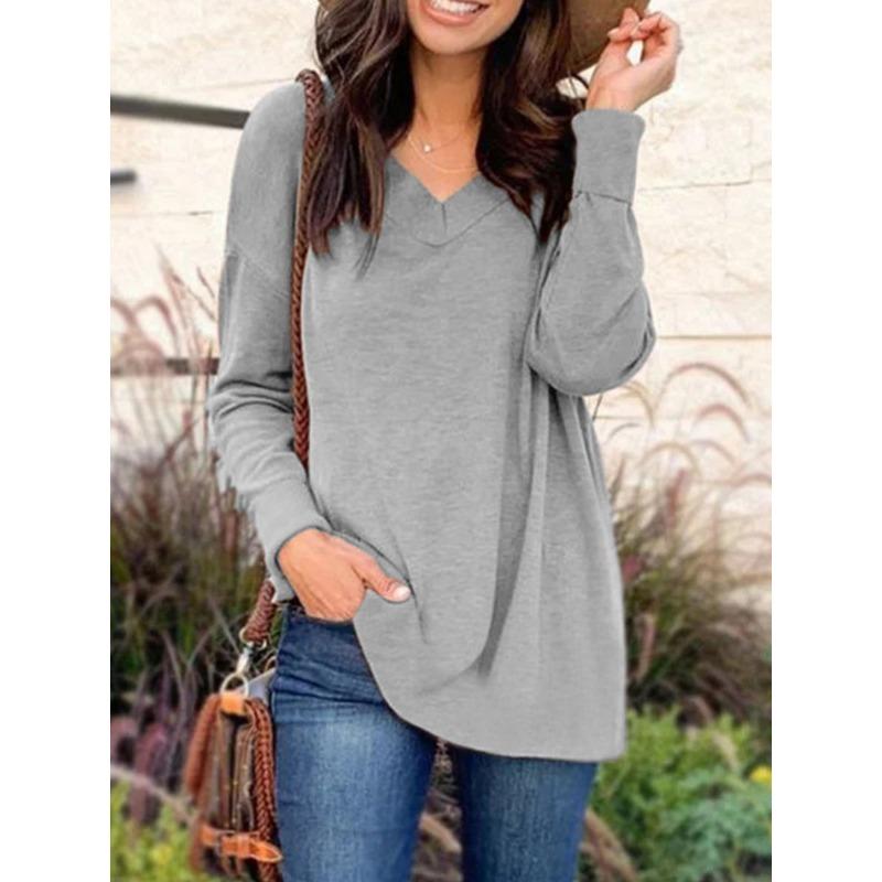 Women S Casual Long Sleeve V Neck T Shirt For Spring Autumn